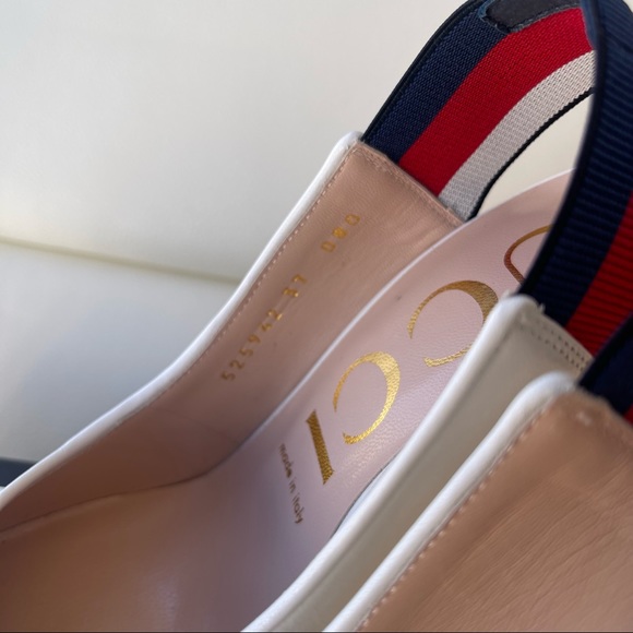 NIB Gucci White Leather Bee Embroidered Slingback Web Pumps 37EU/7US - Picture 9 of 10